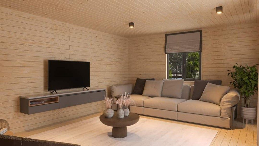 Ahşap tiny house — giriş ve cam kapı